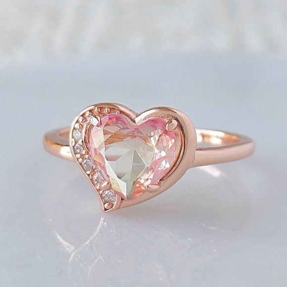 Heart peach and pink gemstone ring, 925 Sterling Silver, 18k Rose Gold - Picture 2 of 3